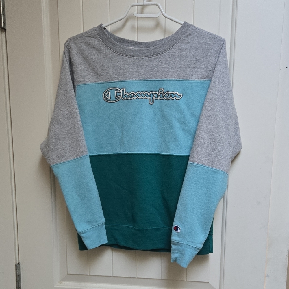 Champion Retro Cotton Men's Colorblock Crewneck Sweater - Gray, Blue, Teal